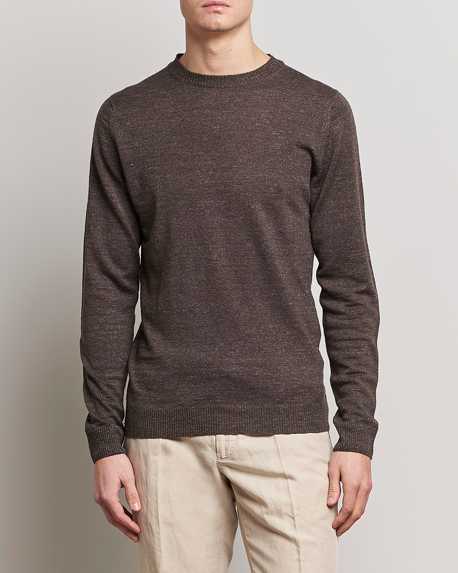 Mies | Puserot | Stenströms | Merino/Linen Crew Neck Brown