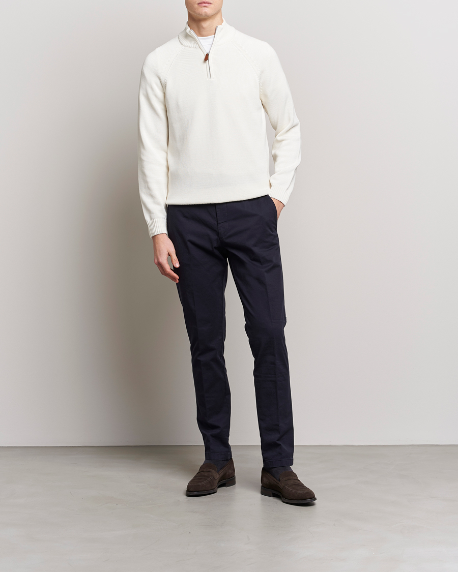 Mies | Puserot | Stenströms | Knitted Cotton Half Zip White