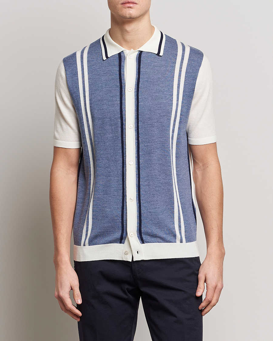 Mies | Kauluspaidat | Stenströms | Ripley Merino Striped Polo Shirt Blue