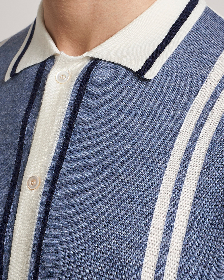 Mies | Kauluspaidat | Stenströms | Ripley Merino Striped Polo Shirt Blue