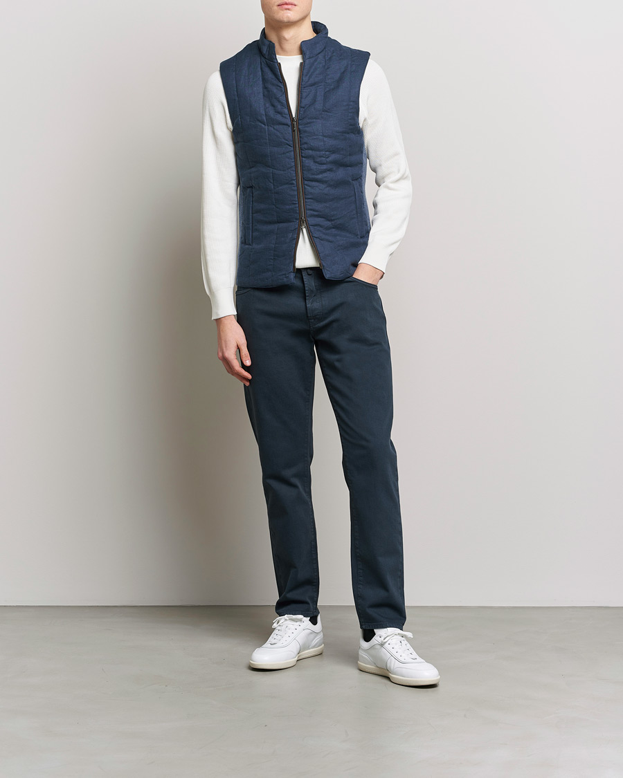 Mies | Ulkoliivit | Stenströms | Hybrid Linen/Merino Vest Blue
