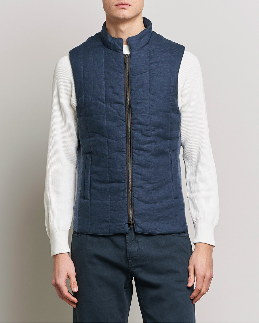 Mies | Ulkoliivit | Stenströms | Hybrid Linen/Merino Vest Blue
