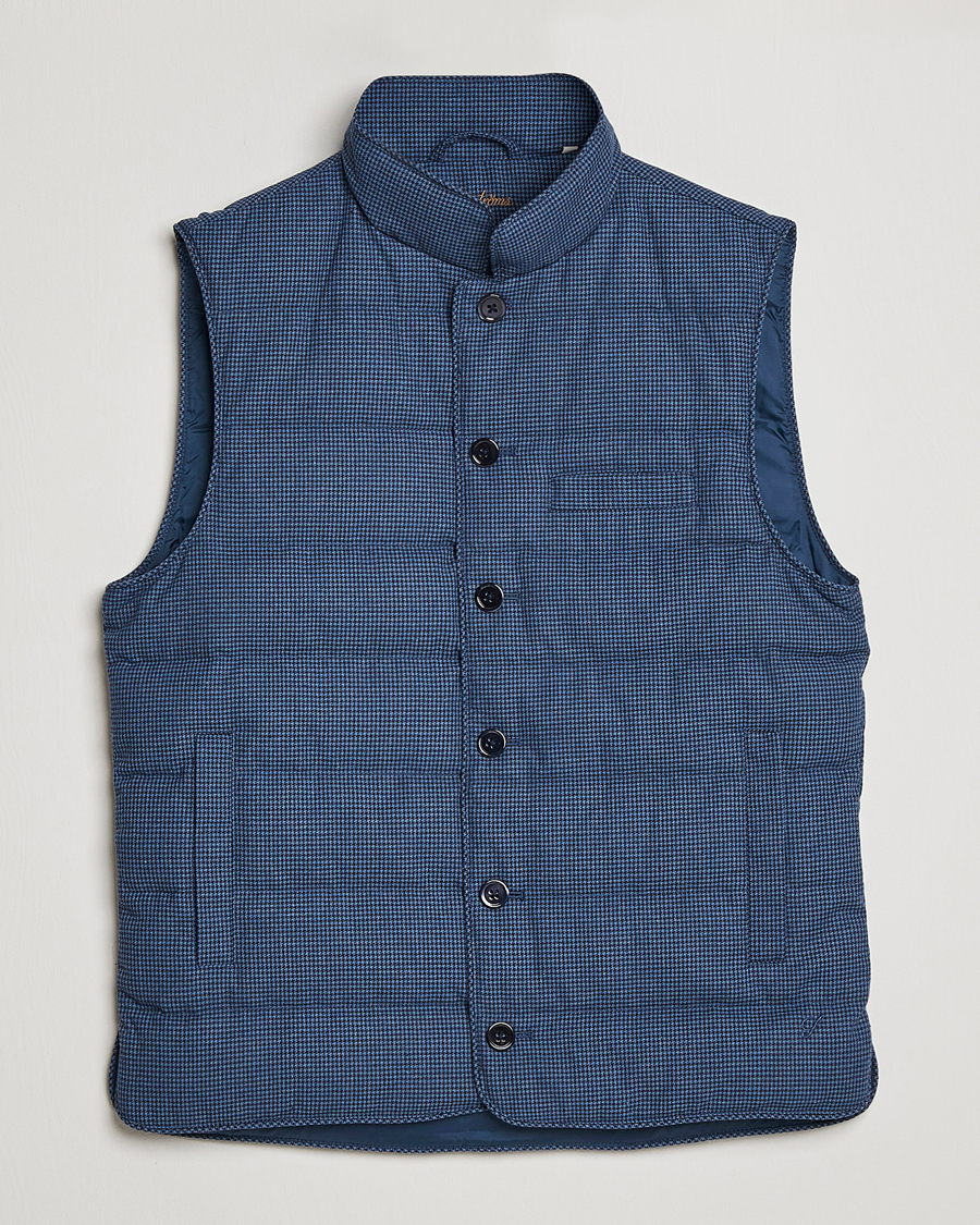 Mies | Ulkoliivit | Stenströms | Padded Houndstooth Linen Vest Blue