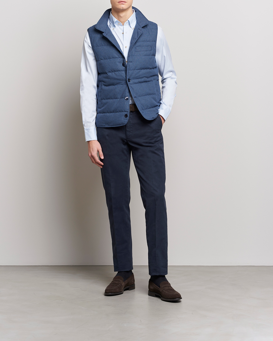 Mies | Ulkoliivit | Stenströms | Padded Houndstooth Linen Vest Blue
