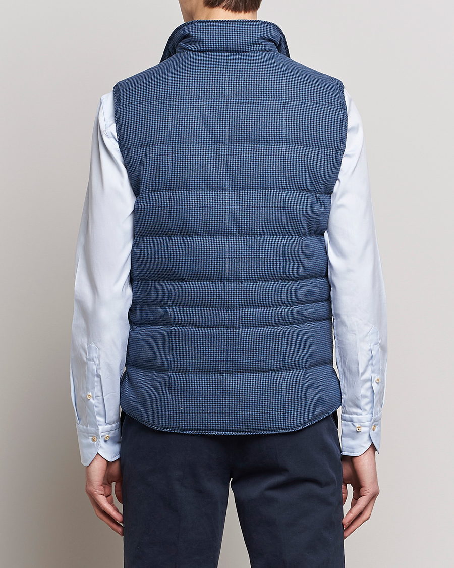Mies | Ulkoliivit | Stenströms | Padded Houndstooth Linen Vest Blue