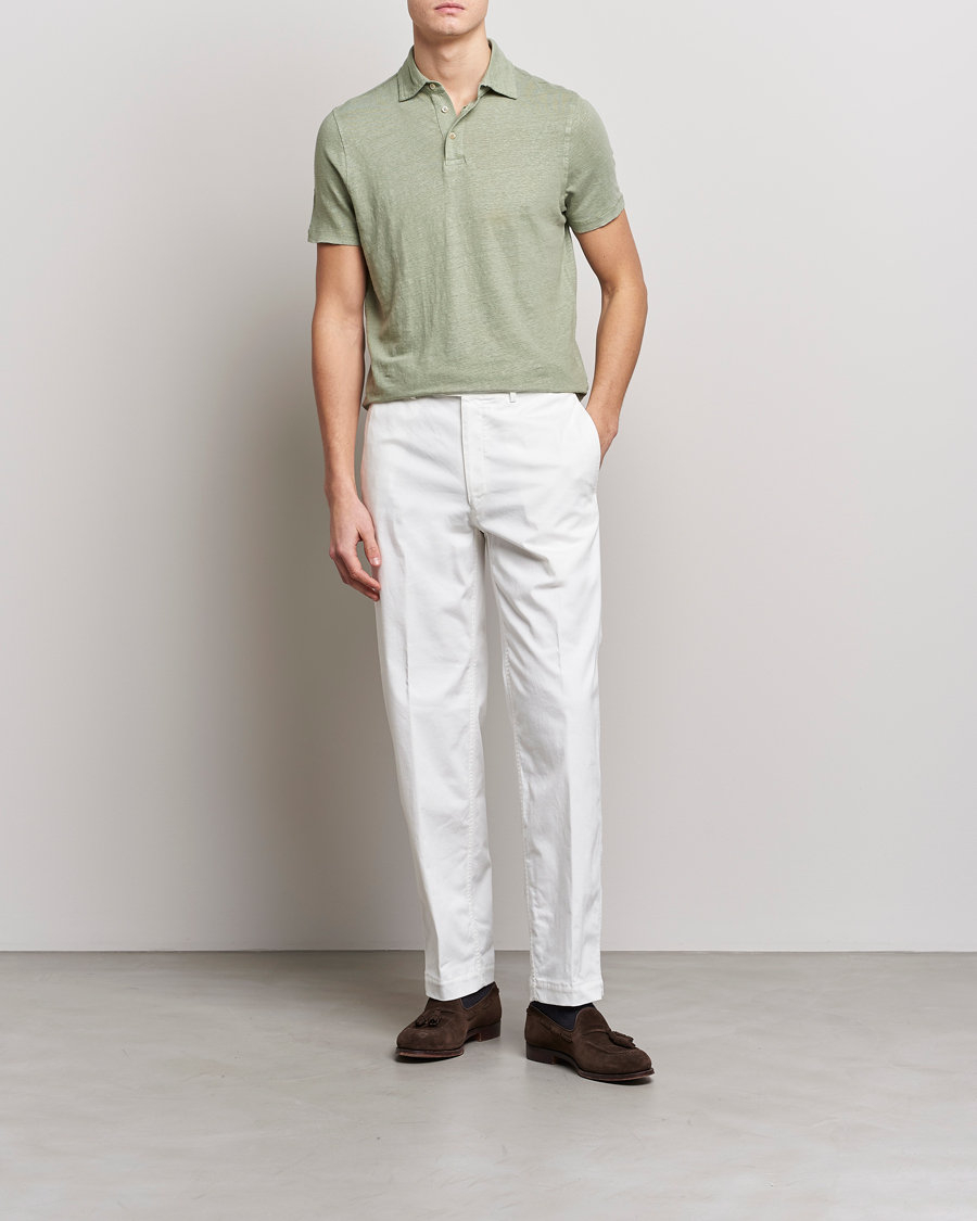 Mies | Pikeet | Stenströms | Linen Polo Shirt Pistachio