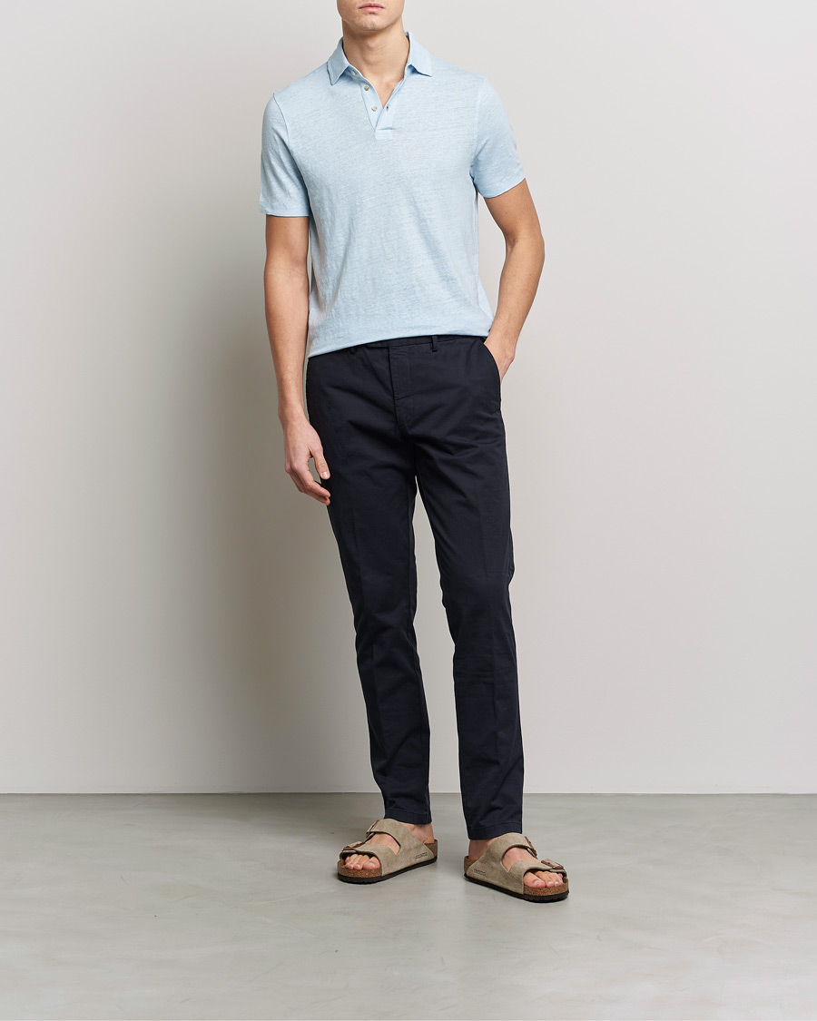 Mies | Pikeet | Stenströms | Linen Polo Shirt Light Blue