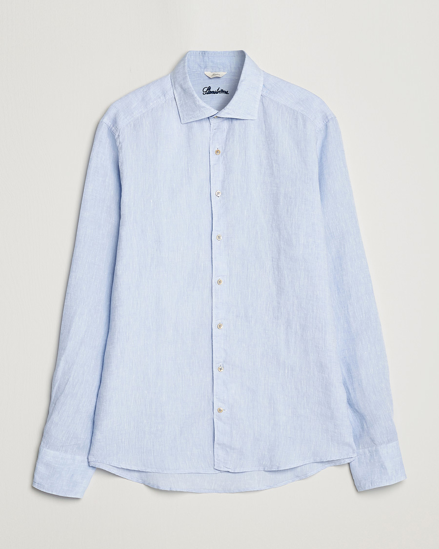 Mies | Kauluspaidat | Stenströms | Slimline Cut Away Linen Shirt Light Blue
