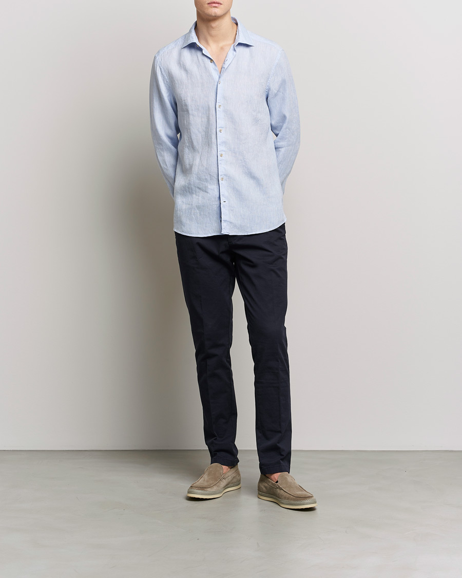 Mies | Kauluspaidat | Stenströms | Slimline Cut Away Linen Shirt Light Blue