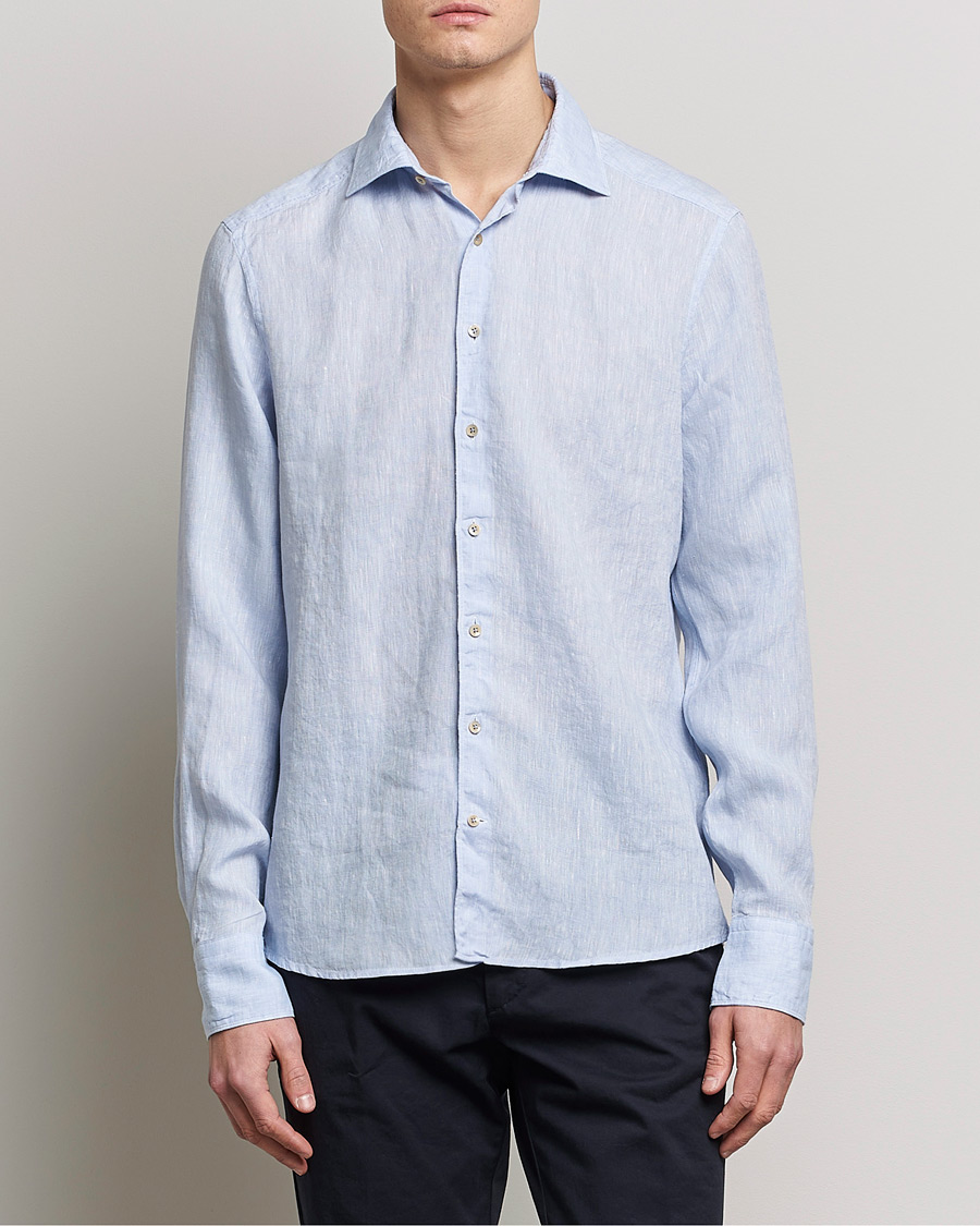 Mies | Kauluspaidat | Stenströms | Slimline Cut Away Linen Shirt Light Blue