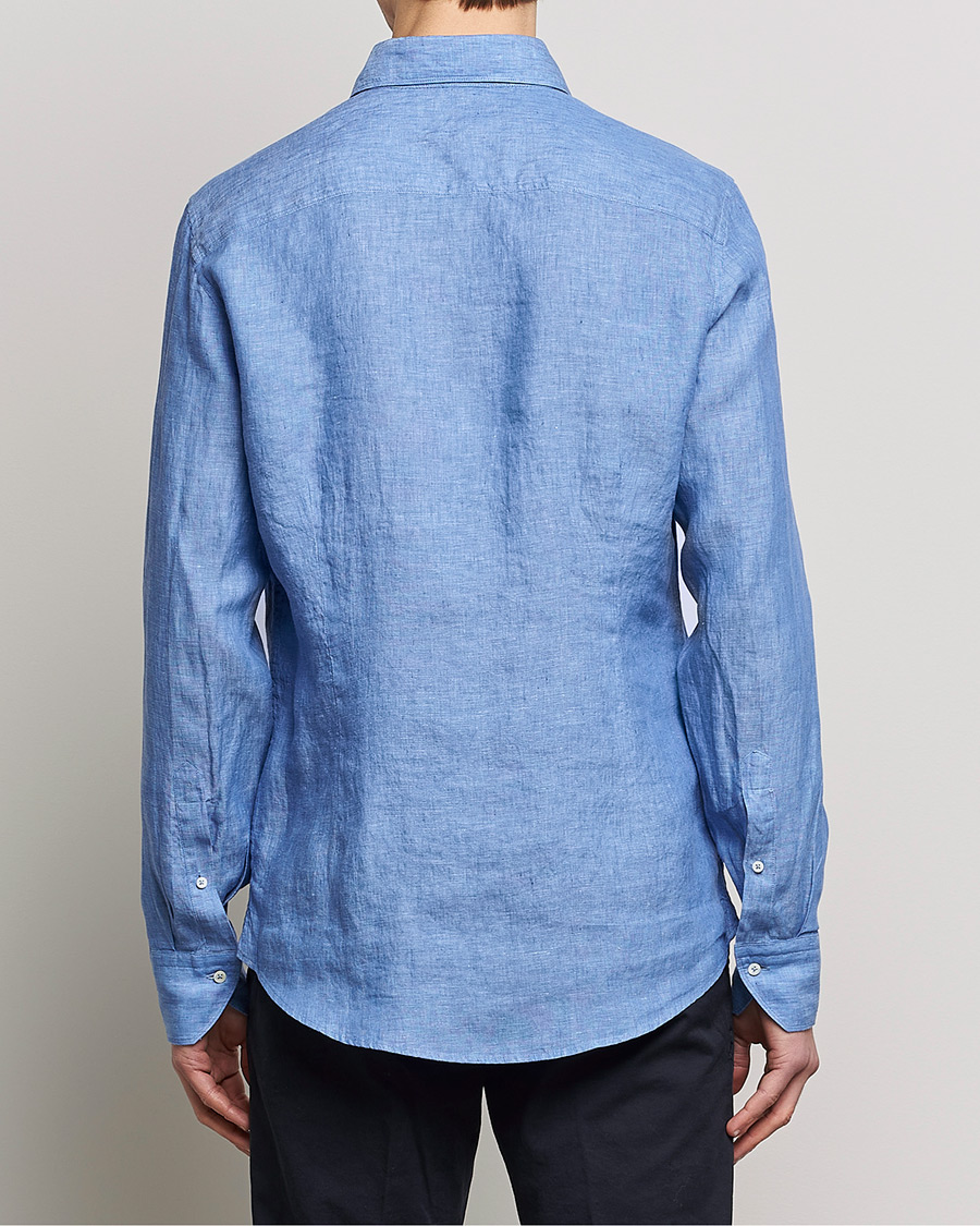 Mies | Kauluspaidat | Stenströms | Slimline Cut Away Linen Shirt Mid Blue