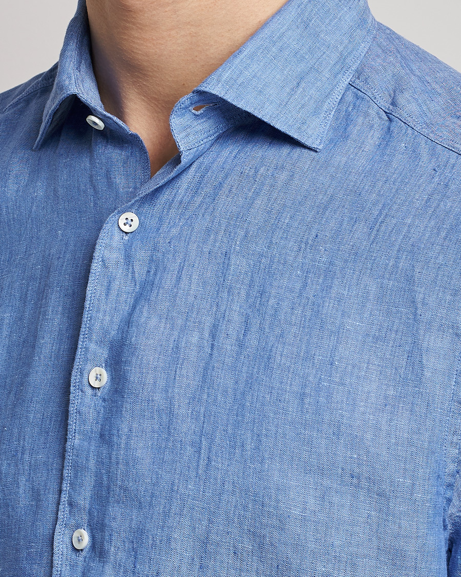Mies | Kauluspaidat | Stenströms | Slimline Cut Away Linen Shirt Mid Blue