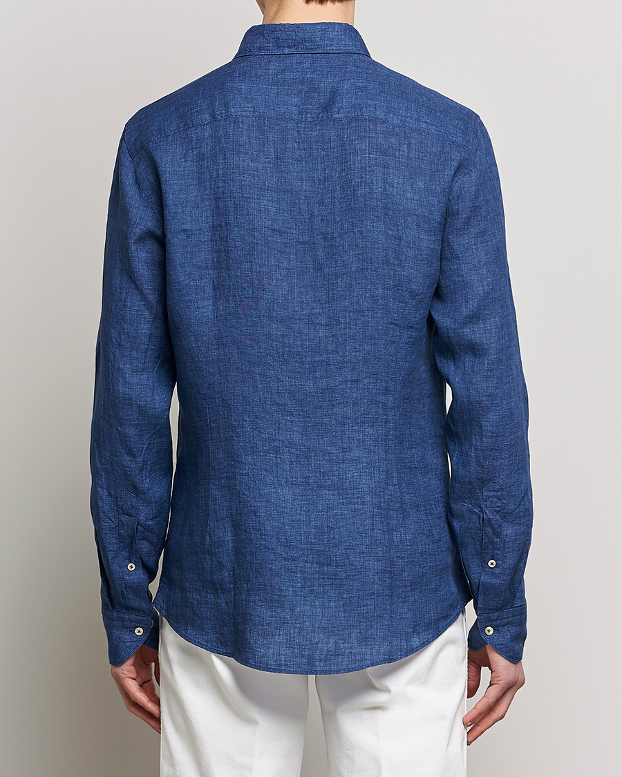 Mies | Kauluspaidat | Stenströms | Slimline Cut Away Linen Shirt Dark Blue