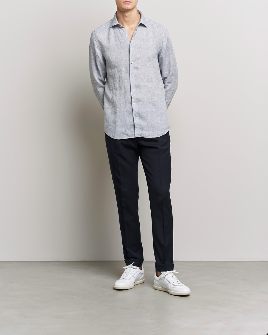 Mies | Kauluspaidat | Stenströms | Slimline Cut Away Linen Shirt Grey