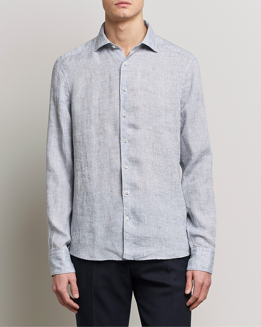 Mies |  | Stenströms | Slimline Cut Away Linen Shirt Grey