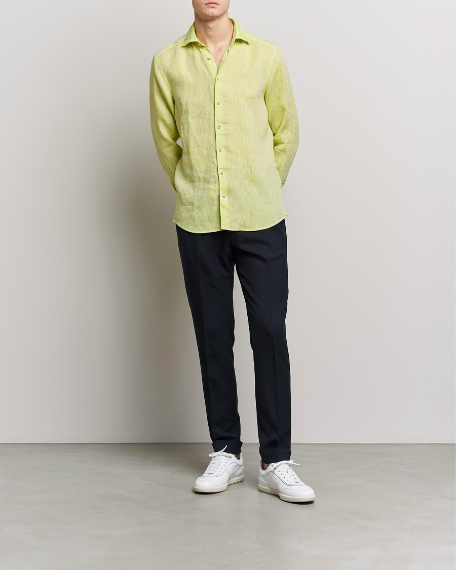 Mies | Kauluspaidat | Stenströms | Slimline Cut Away Linen Shirt Pistachio
