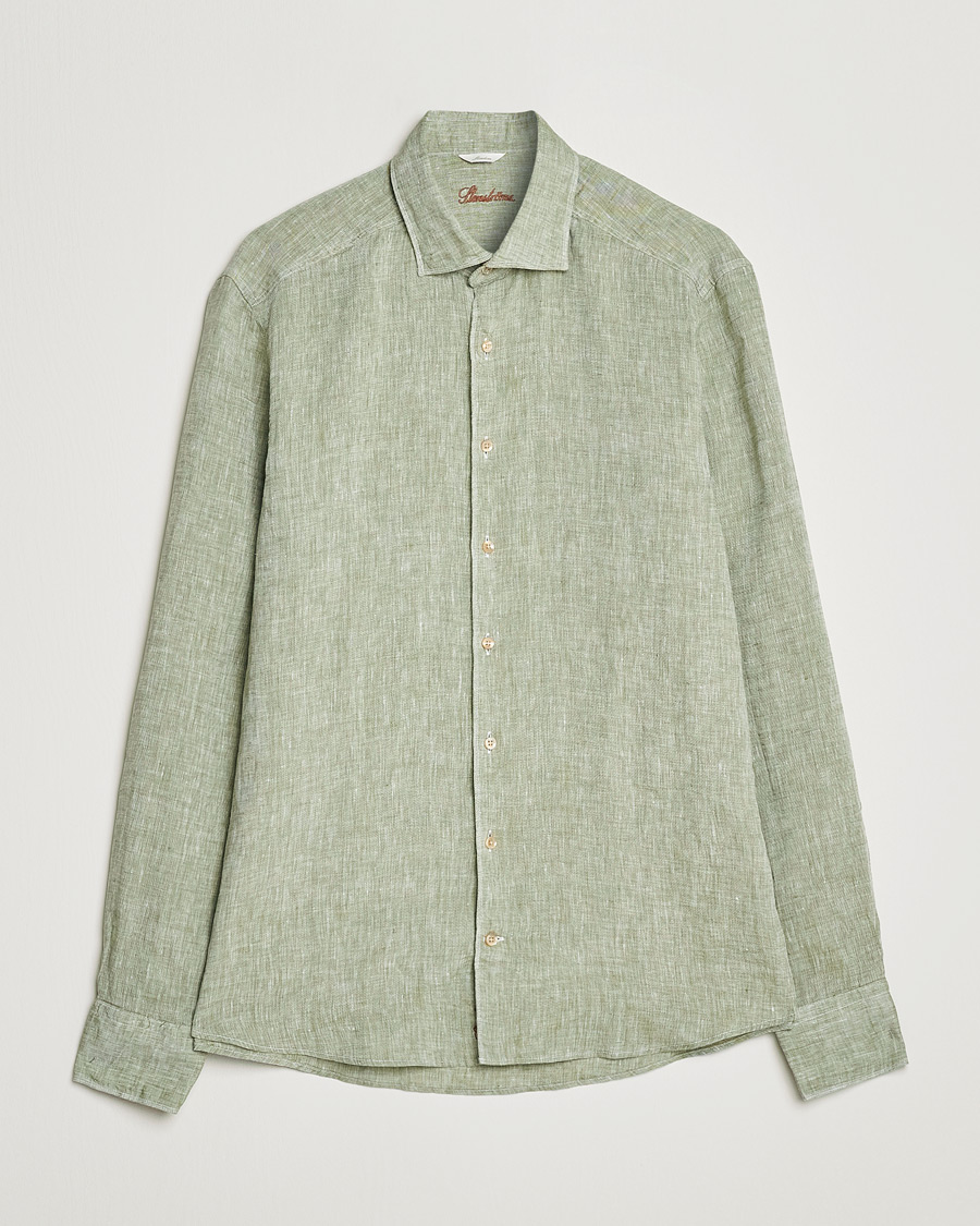 Mies | Kauluspaidat | Stenströms | Slimline Cut Away Linen Shirt Green