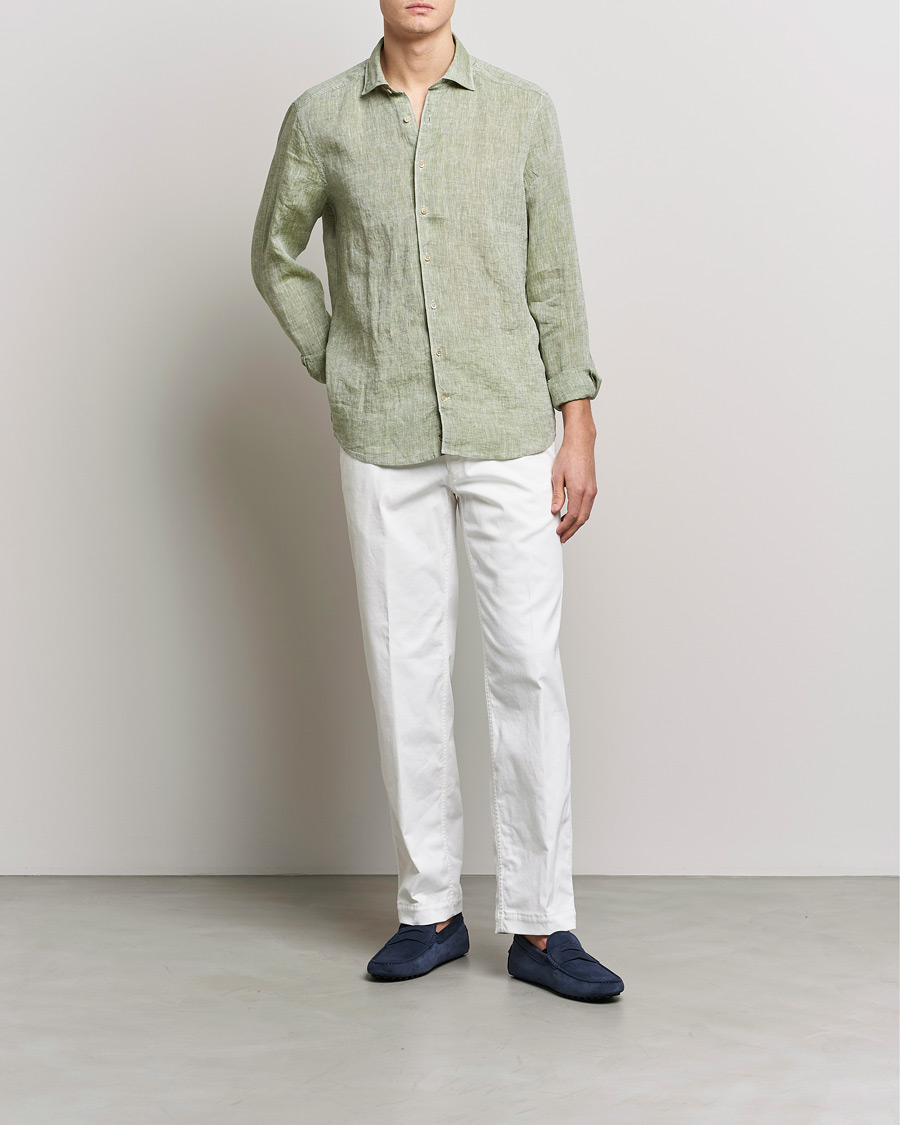 Mies | Kauluspaidat | Stenströms | Slimline Cut Away Linen Shirt Green