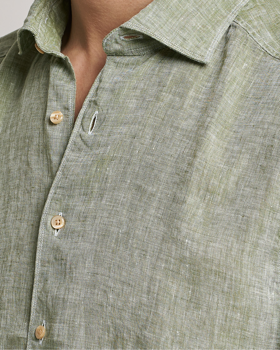 Mies | Kauluspaidat | Stenströms | Slimline Cut Away Linen Shirt Green