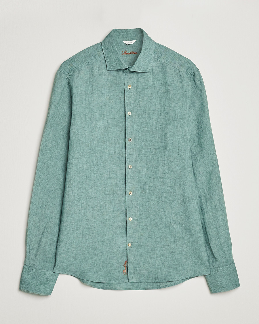 Mies | Kauluspaidat | Stenströms | Slimline Cut Away Linen Shirt Deep Green