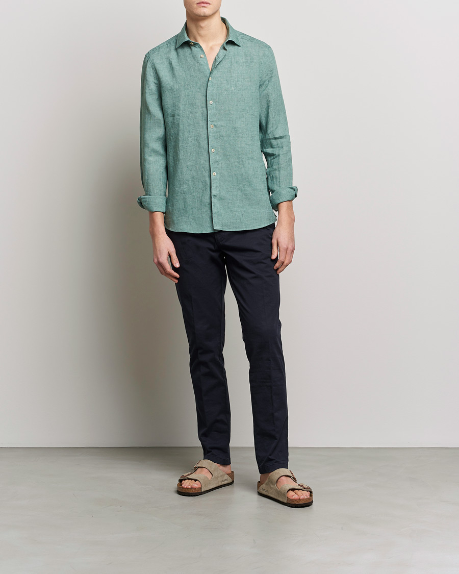 Mies | Kauluspaidat | Stenströms | Slimline Cut Away Linen Shirt Deep Green