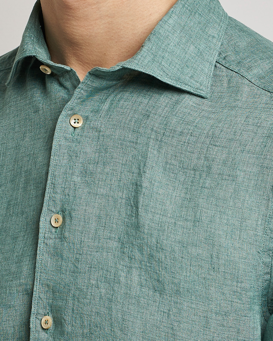Mies | Kauluspaidat | Stenströms | Slimline Cut Away Linen Shirt Deep Green