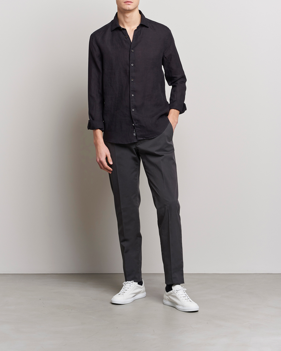 Mies | Kauluspaidat | Stenströms | Slimline Cut Away Linen Shirt Black