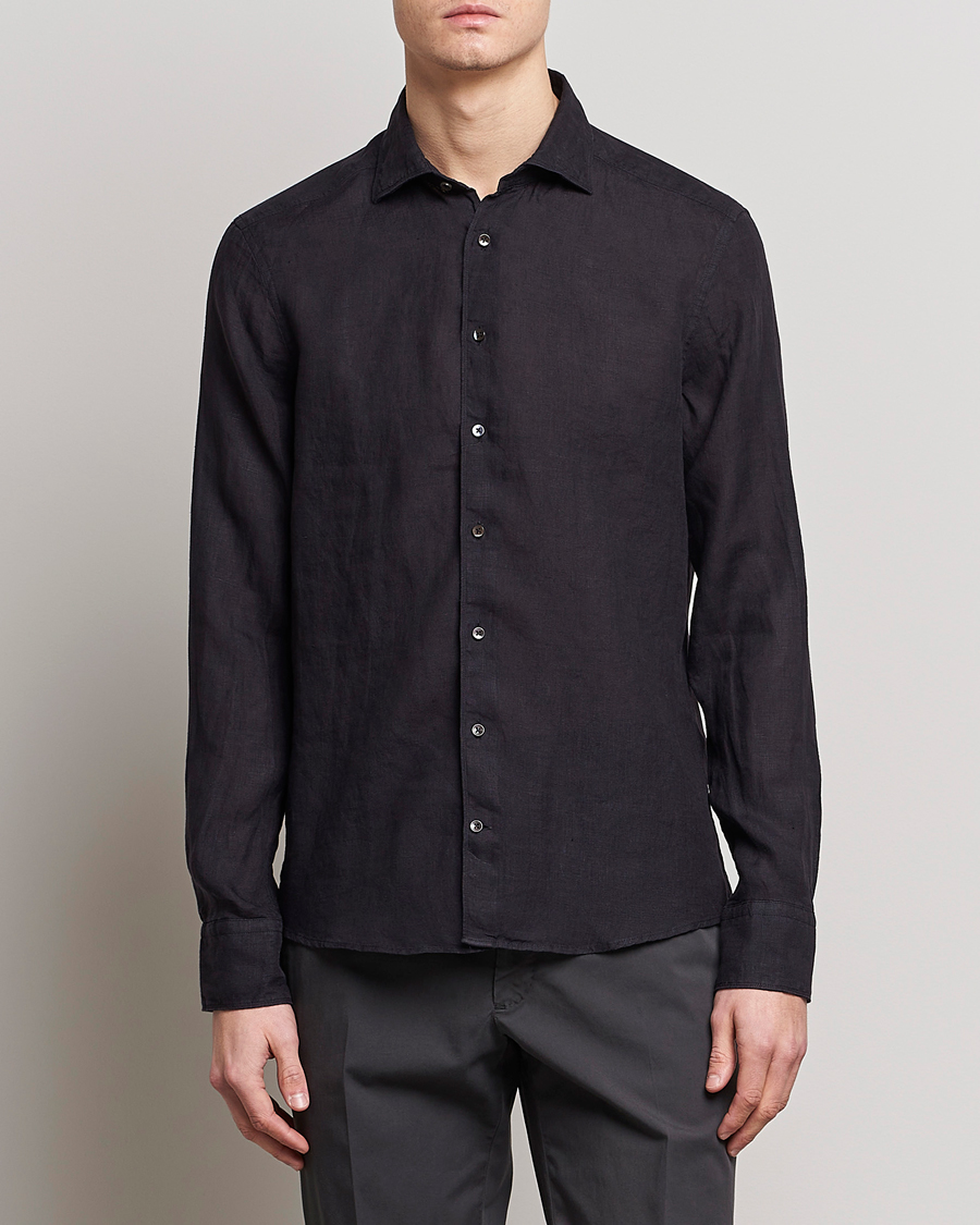 Mies | Pellavapaidat | Stenströms | Slimline Cut Away Linen Shirt Black
