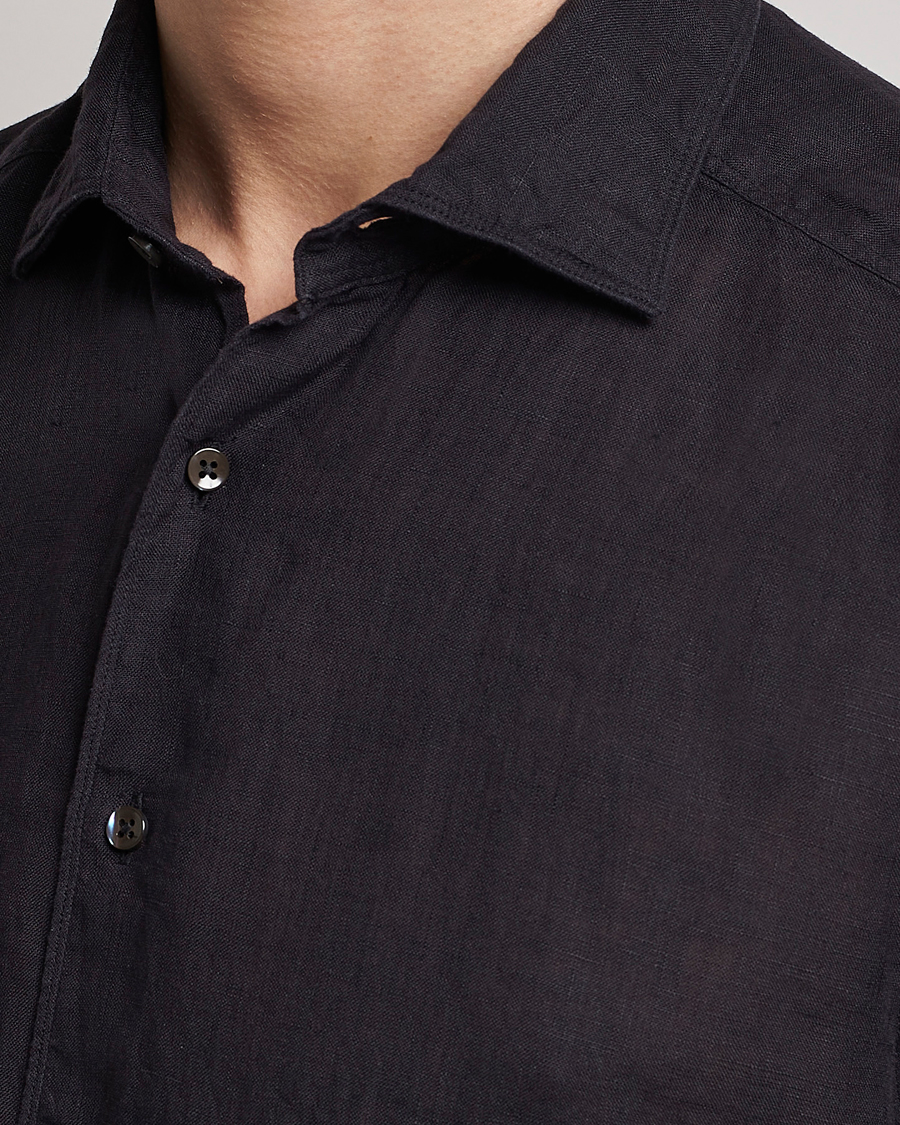 Mies | Kauluspaidat | Stenströms | Slimline Cut Away Linen Shirt Black