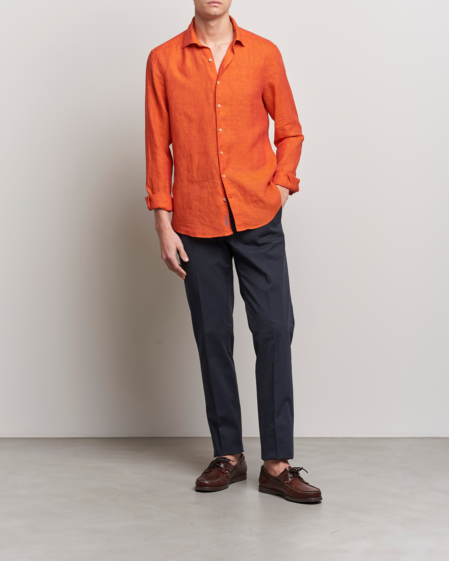 Mies | Kauluspaidat | Stenströms | Slimline Cut Away Linen Shirt Orange