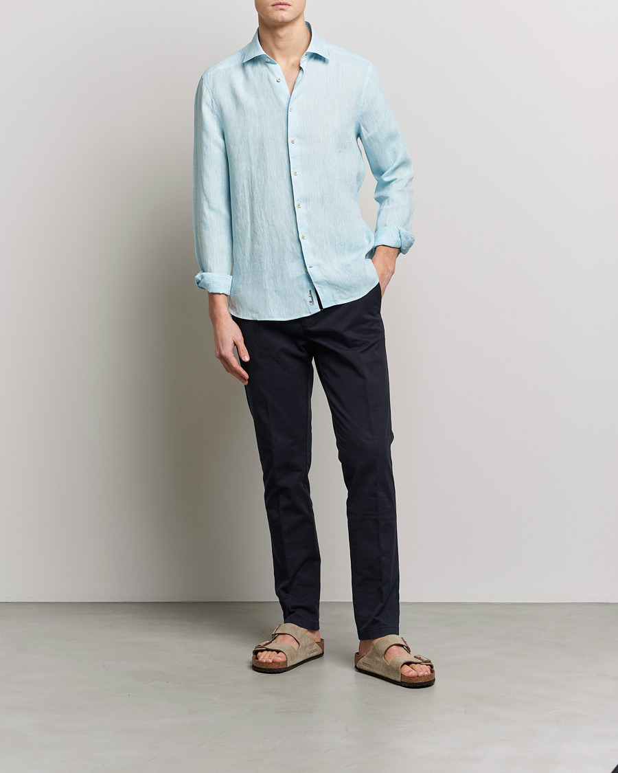Mies | Kauluspaidat | Stenströms | Slimline Cut Away Linen Shirt Turqoise