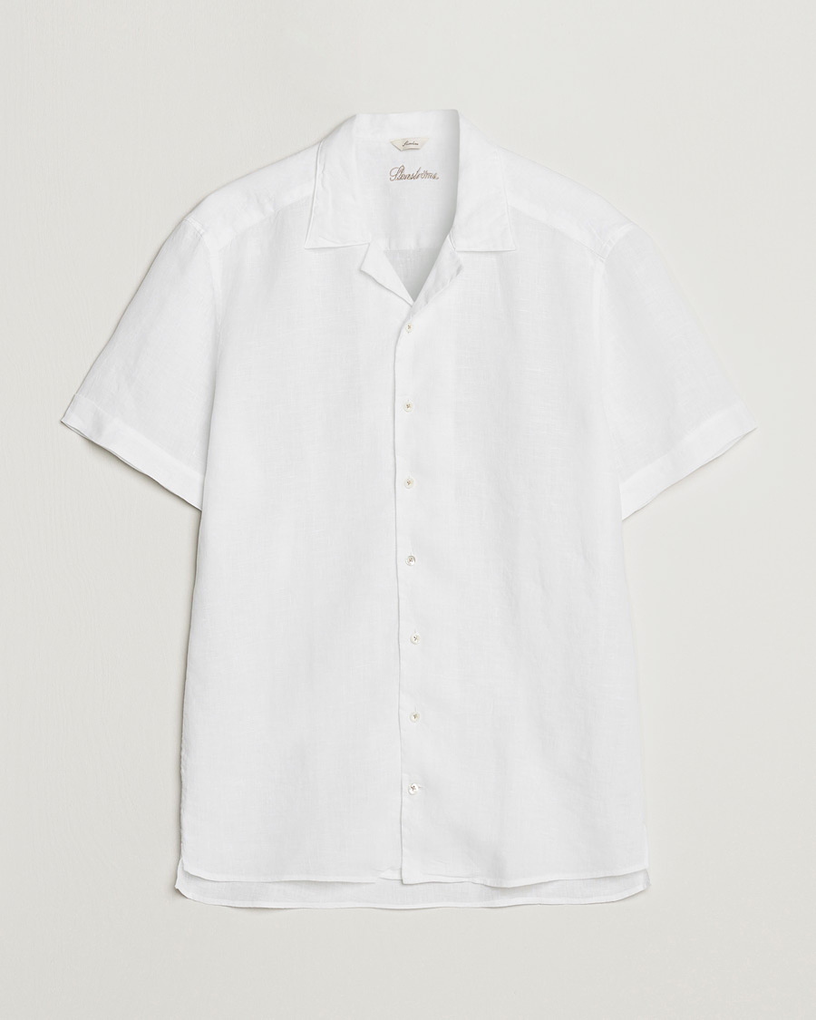 Mies | Kauluspaidat | Stenströms | Slimline Short Sleeve Resort Linen Shirt White