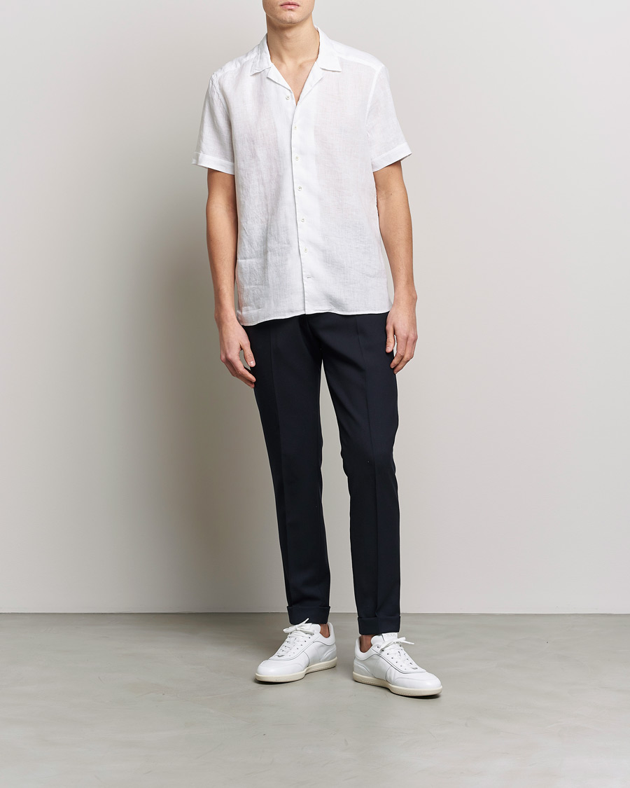 Mies | Kauluspaidat | Stenströms | Slimline Short Sleeve Resort Linen Shirt White