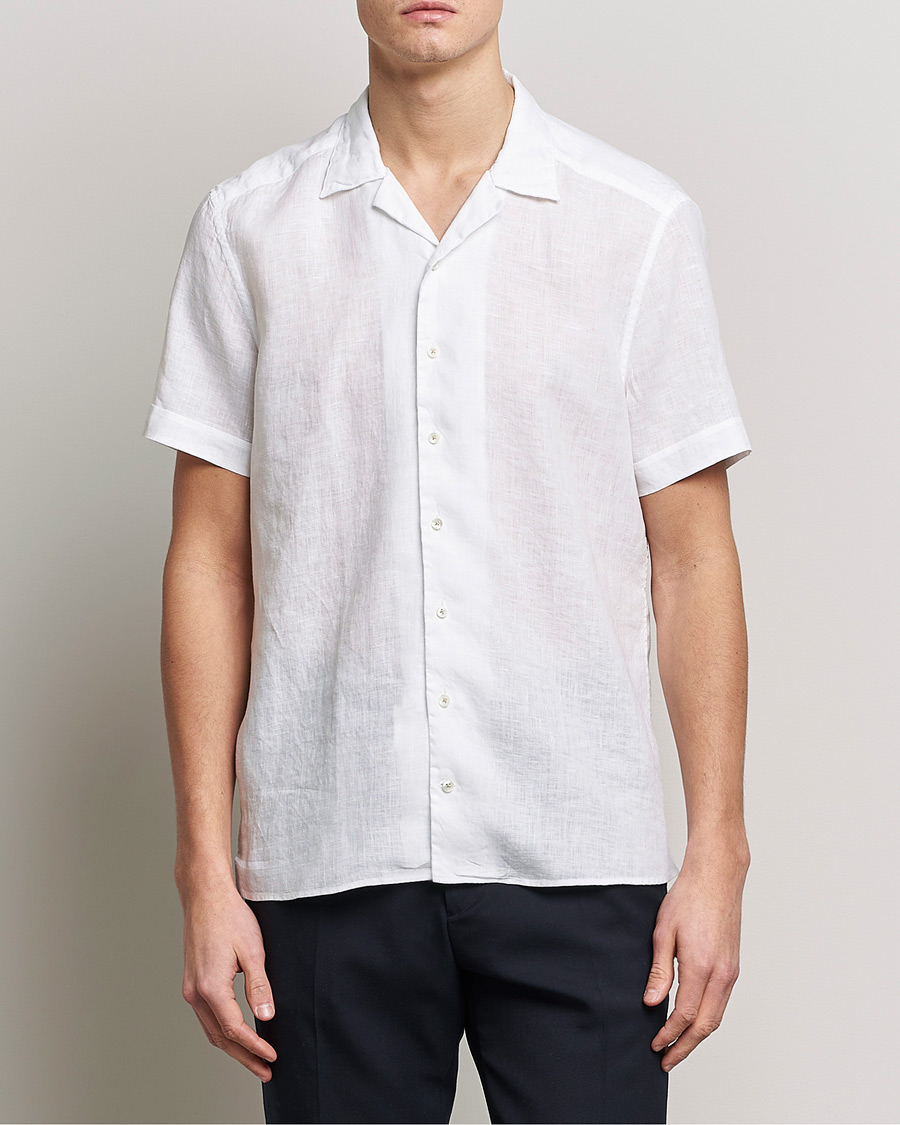 Mies |  | Stenströms | Slimline Short Sleeve Resort Linen Shirt White