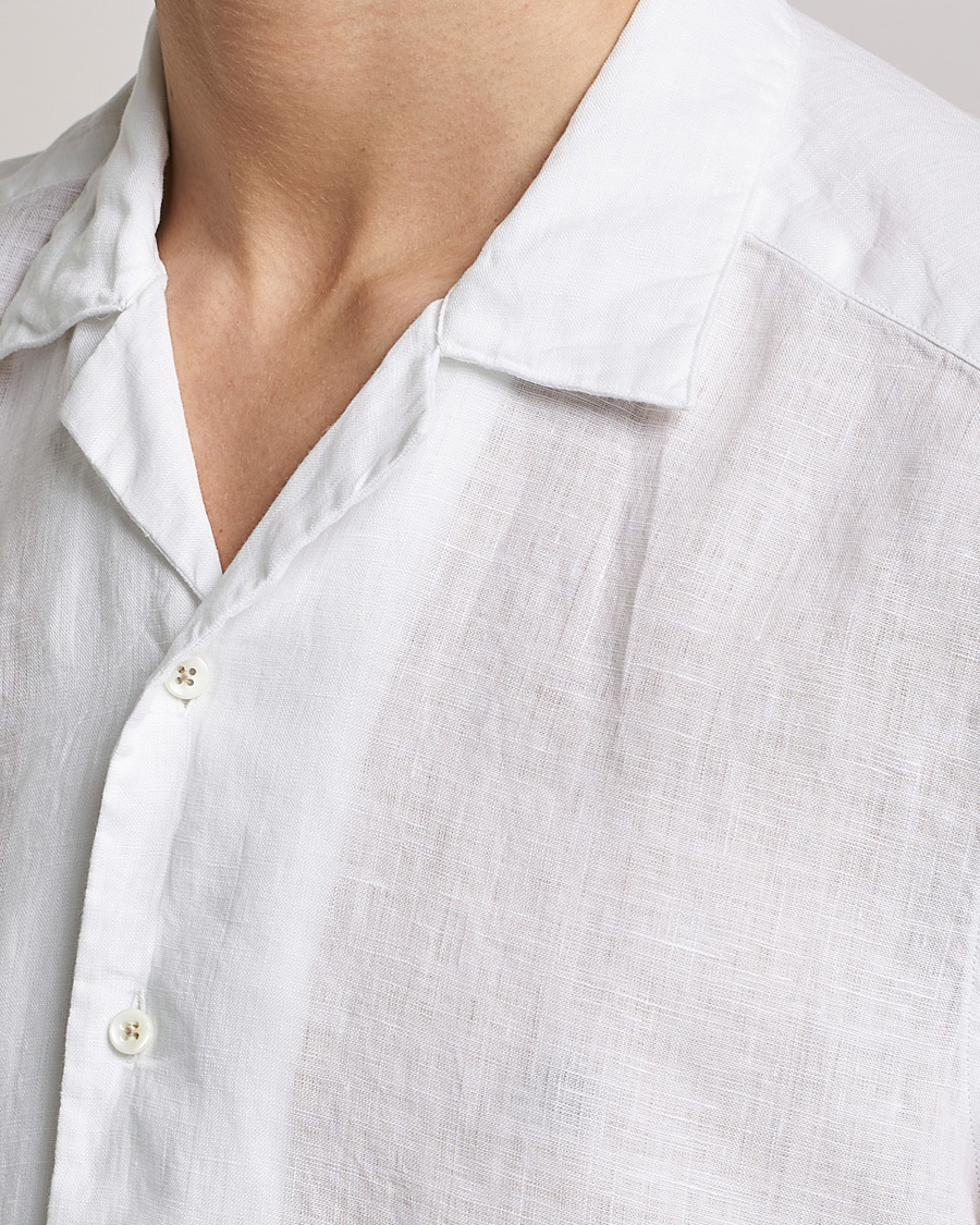 Mies | Kauluspaidat | Stenströms | Slimline Short Sleeve Resort Linen Shirt White