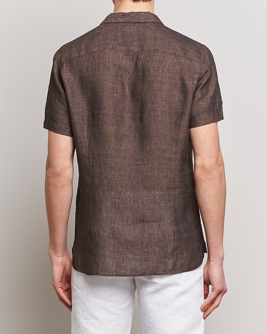 Mies | Kauluspaidat | Stenströms | Slimline Short Sleeve Resort Linen Shirt Dark Brown