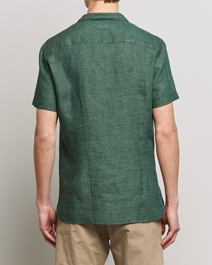 Mies | Kauluspaidat | Stenströms | Slimline Short Sleeve Resort Linen Shirt Dark Green