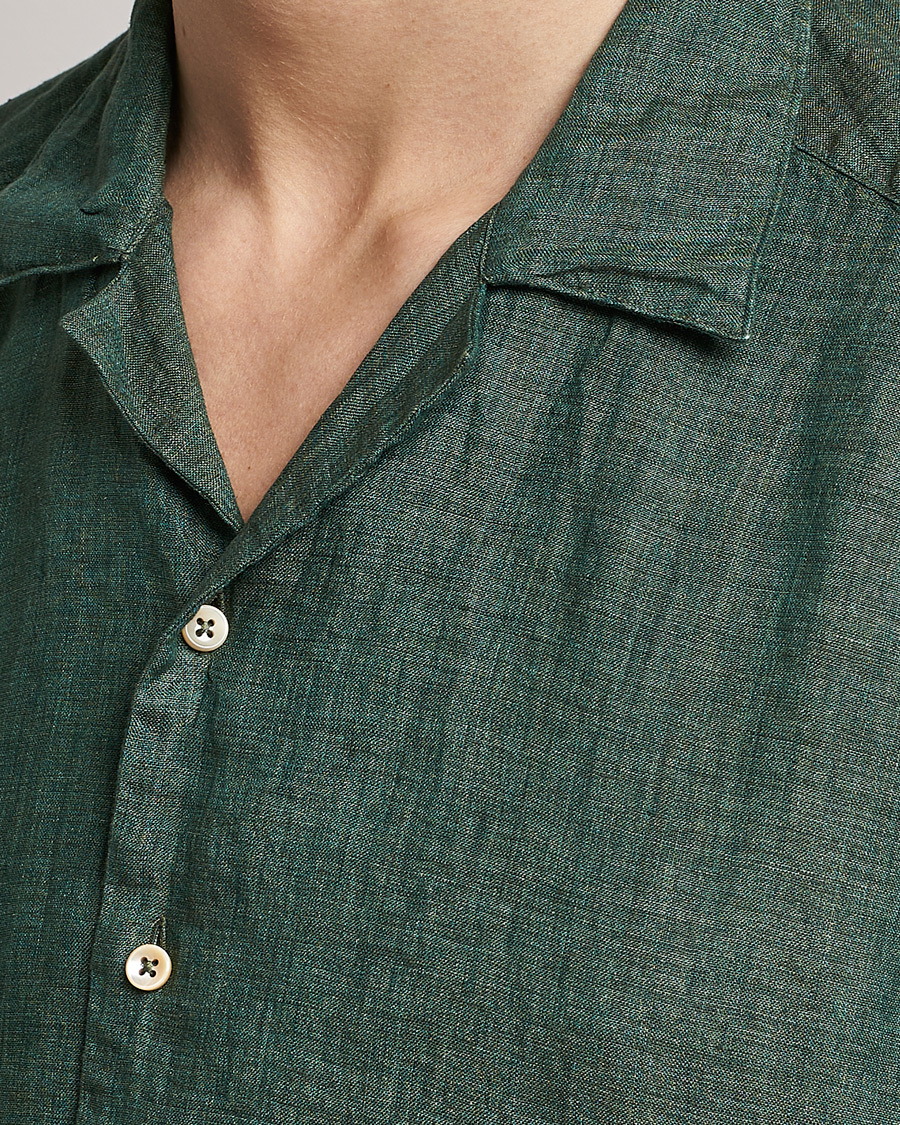 Mies | Kauluspaidat | Stenströms | Slimline Short Sleeve Resort Linen Shirt Dark Green