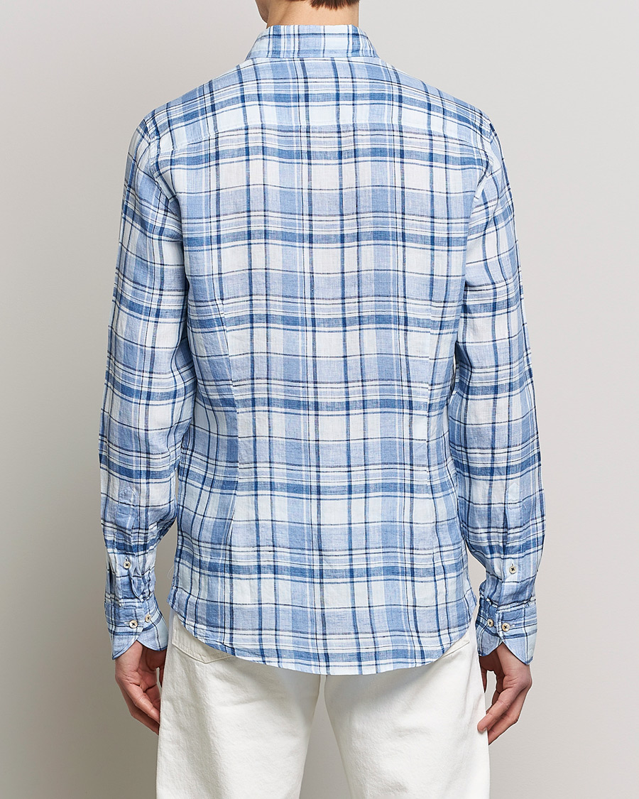 Mies | Kauluspaidat | Stenströms | Slimline Cut Away Checked Linen Shirt Blue