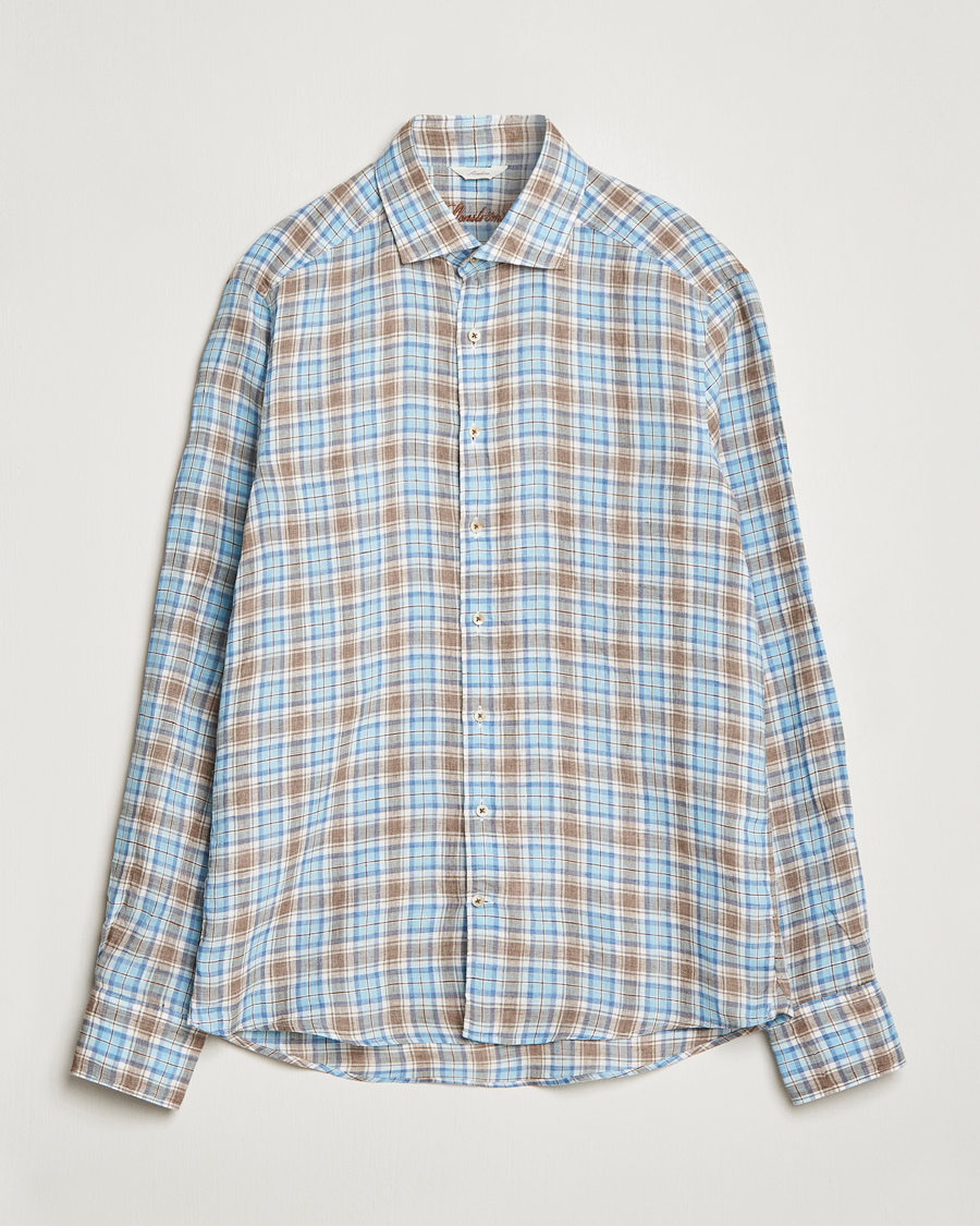 Mies | Kauluspaidat | Stenströms | Slimline Cut Away Checked Linen Shirt Blue/Beige