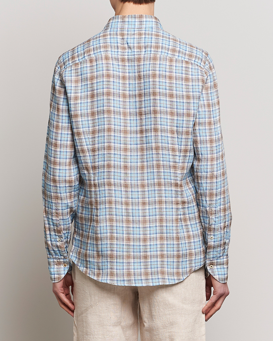 Mies | Kauluspaidat | Stenströms | Slimline Cut Away Checked Linen Shirt Blue/Beige