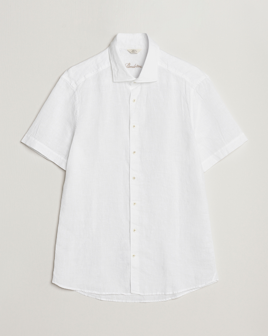 Mies | Kauluspaidat | Stenströms | Slimline Cut Away Short Sleeve Linen Shirt White