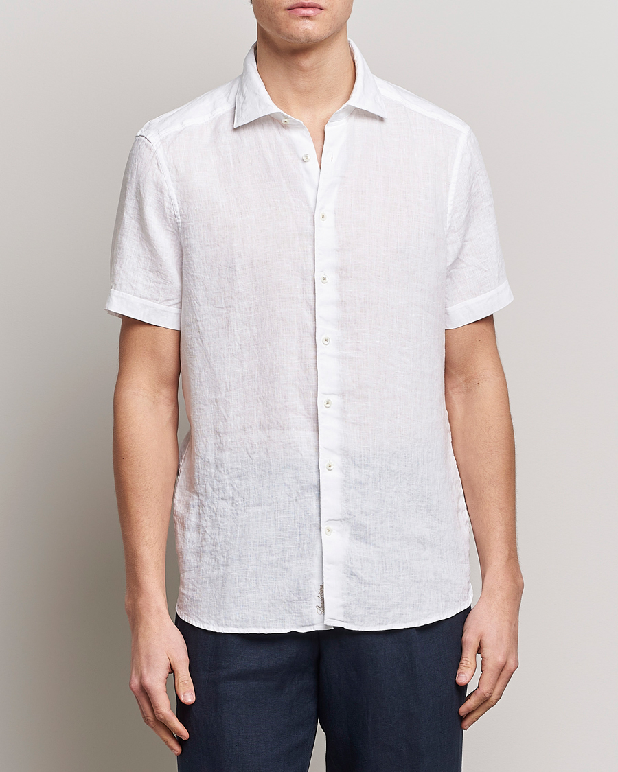 Mies | Kauluspaidat | Stenströms | Slimline Cut Away Short Sleeve Linen Shirt White