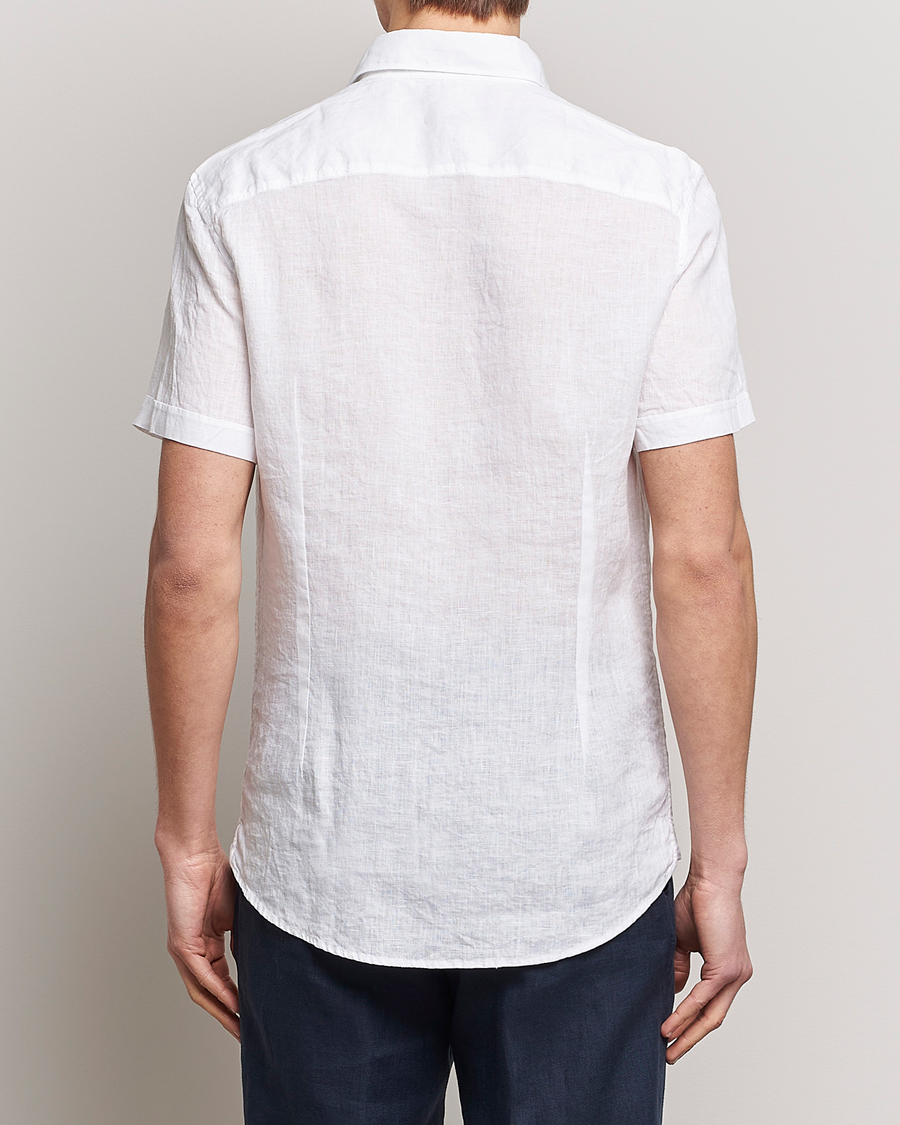 Mies | Kauluspaidat | Stenströms | Slimline Cut Away Short Sleeve Linen Shirt White