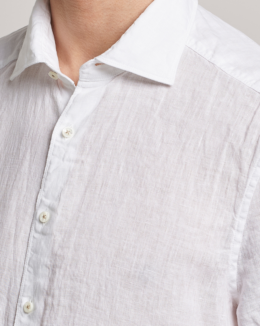 Mies | Kauluspaidat | Stenströms | Slimline Cut Away Short Sleeve Linen Shirt White