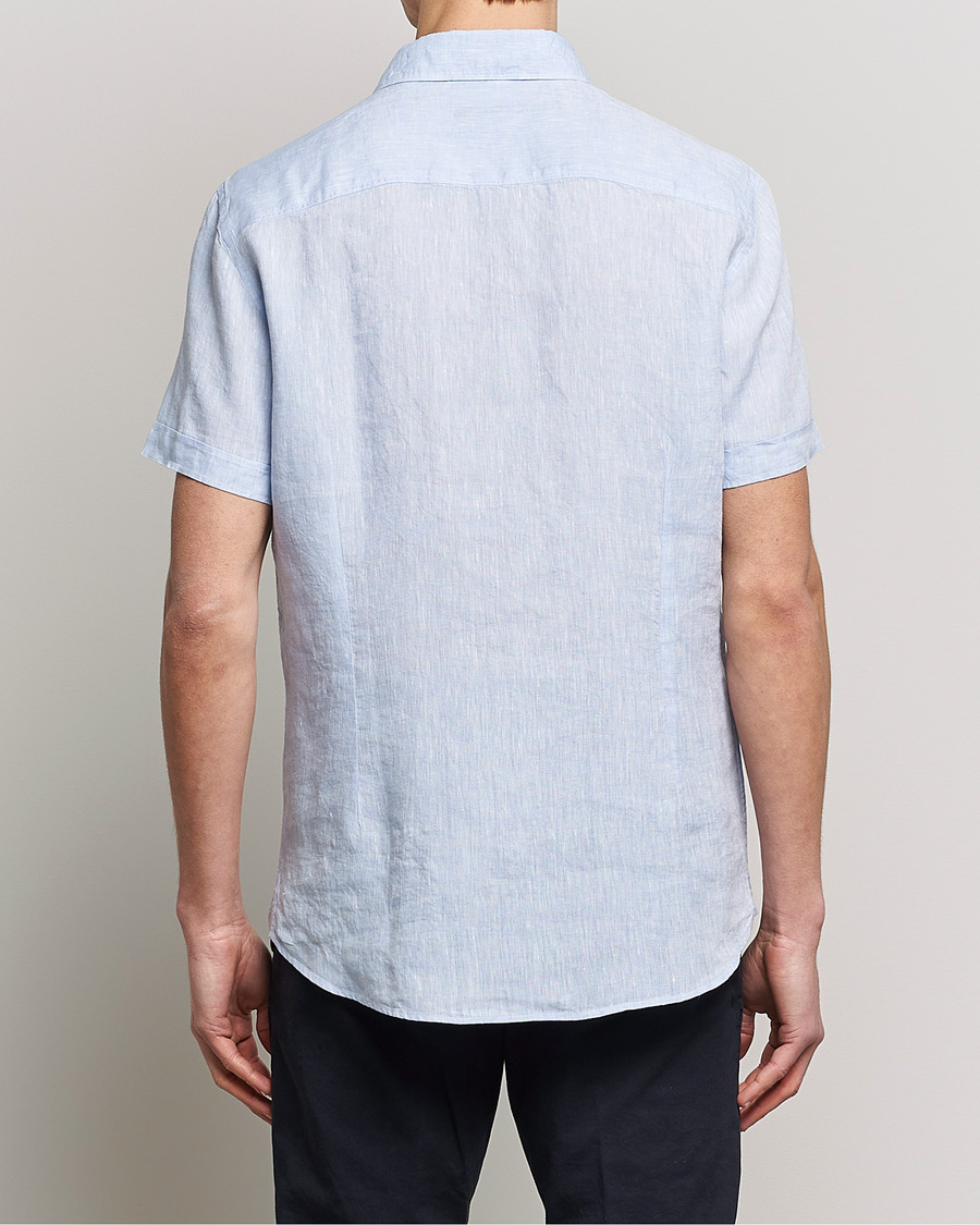 Mies | Kauluspaidat | Stenströms | Slimline Cut Away Short Sleeve Linen Shirt Light Blue