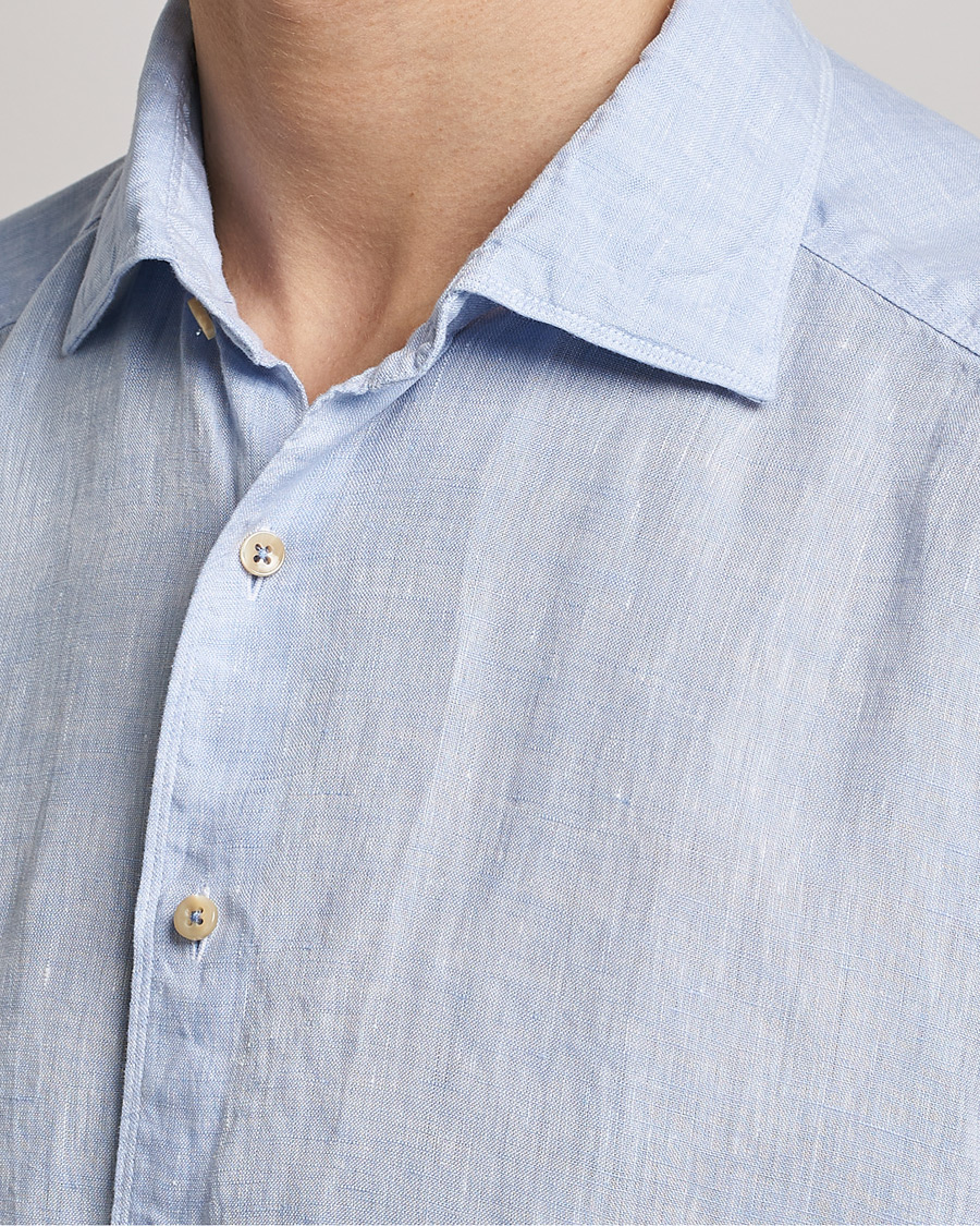 Mies | Kauluspaidat | Stenströms | Slimline Cut Away Short Sleeve Linen Shirt Light Blue
