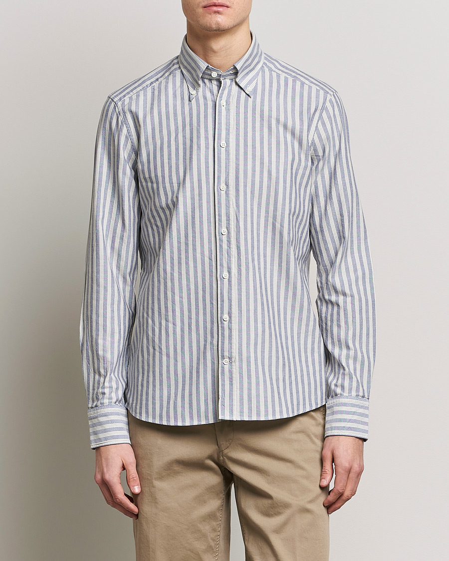 Mies |  | Stenströms | Slimline Washed Striped Oxford Shirt  Blue