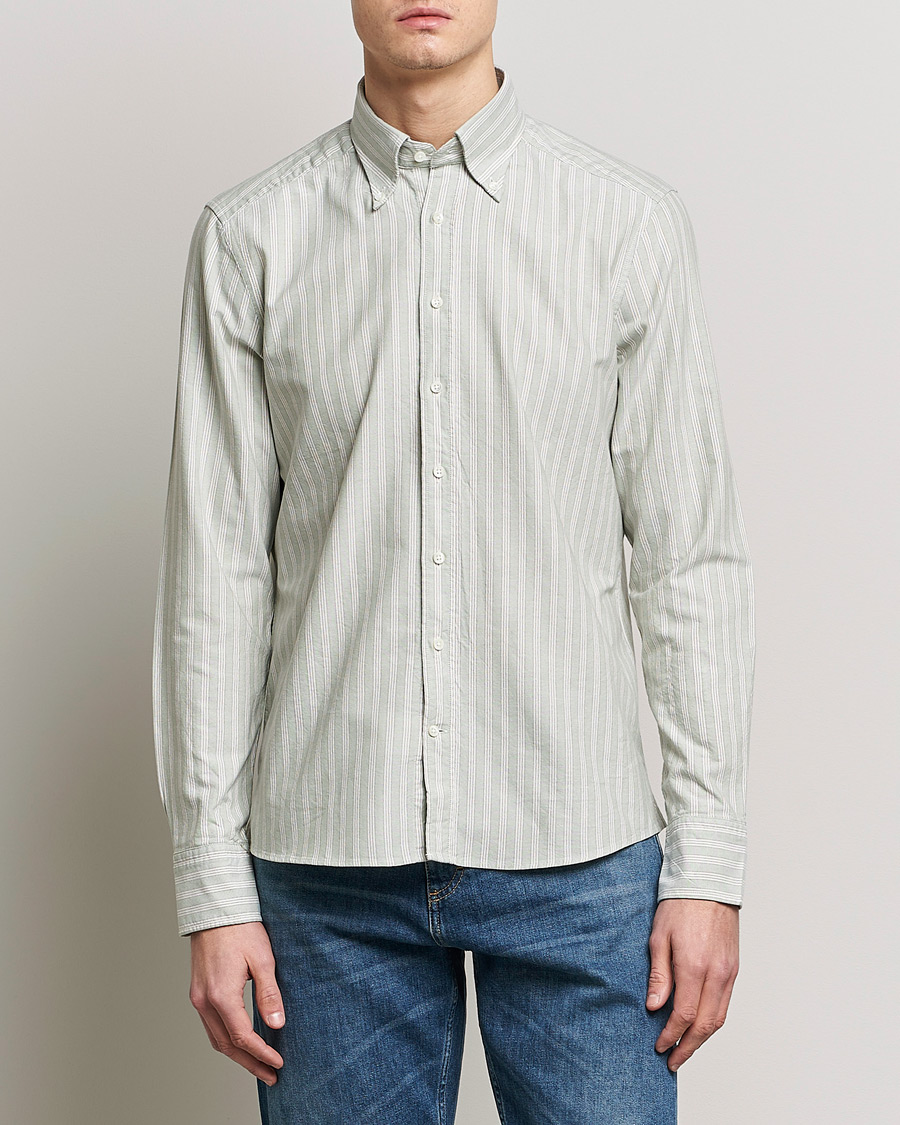 Mies |  | Stenströms | Slimline Washed Striped Oxford Shirt  Pistachio