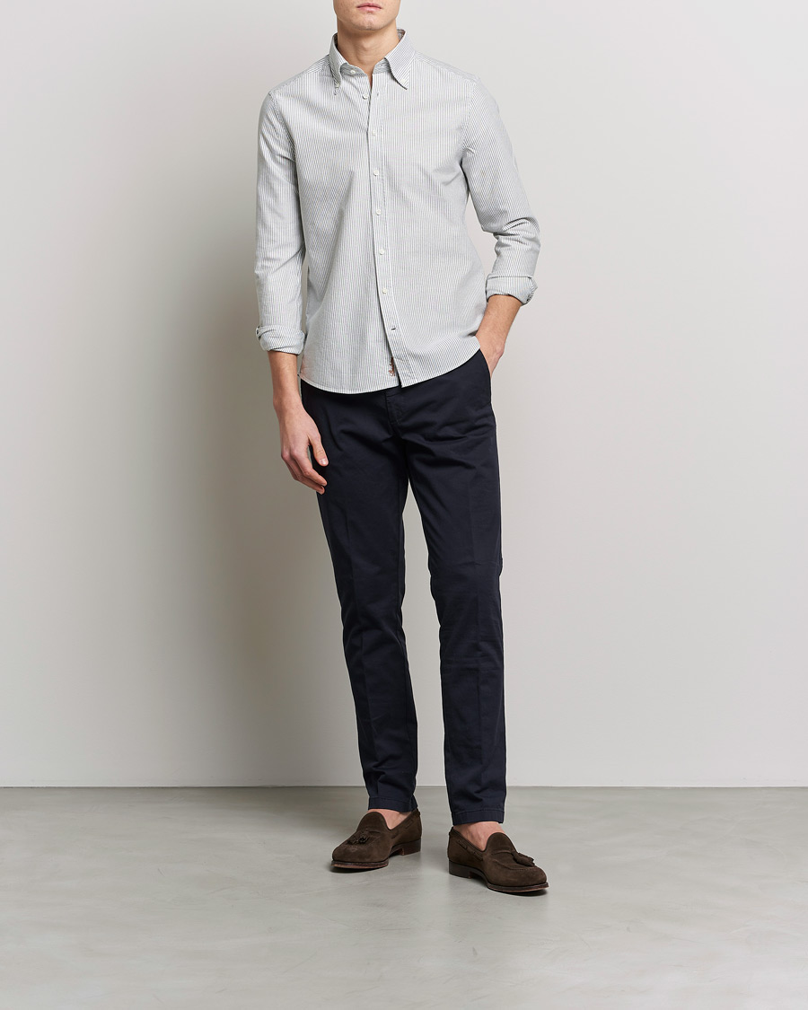Mies | Kauluspaidat | Stenströms | Slimline Washed Striped Oxford Shirt Green